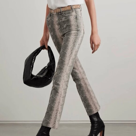 Brand New MOTHER The Huster Flood Snake Print High Rise Cropped Flare Jeans - Picture 2 of 7